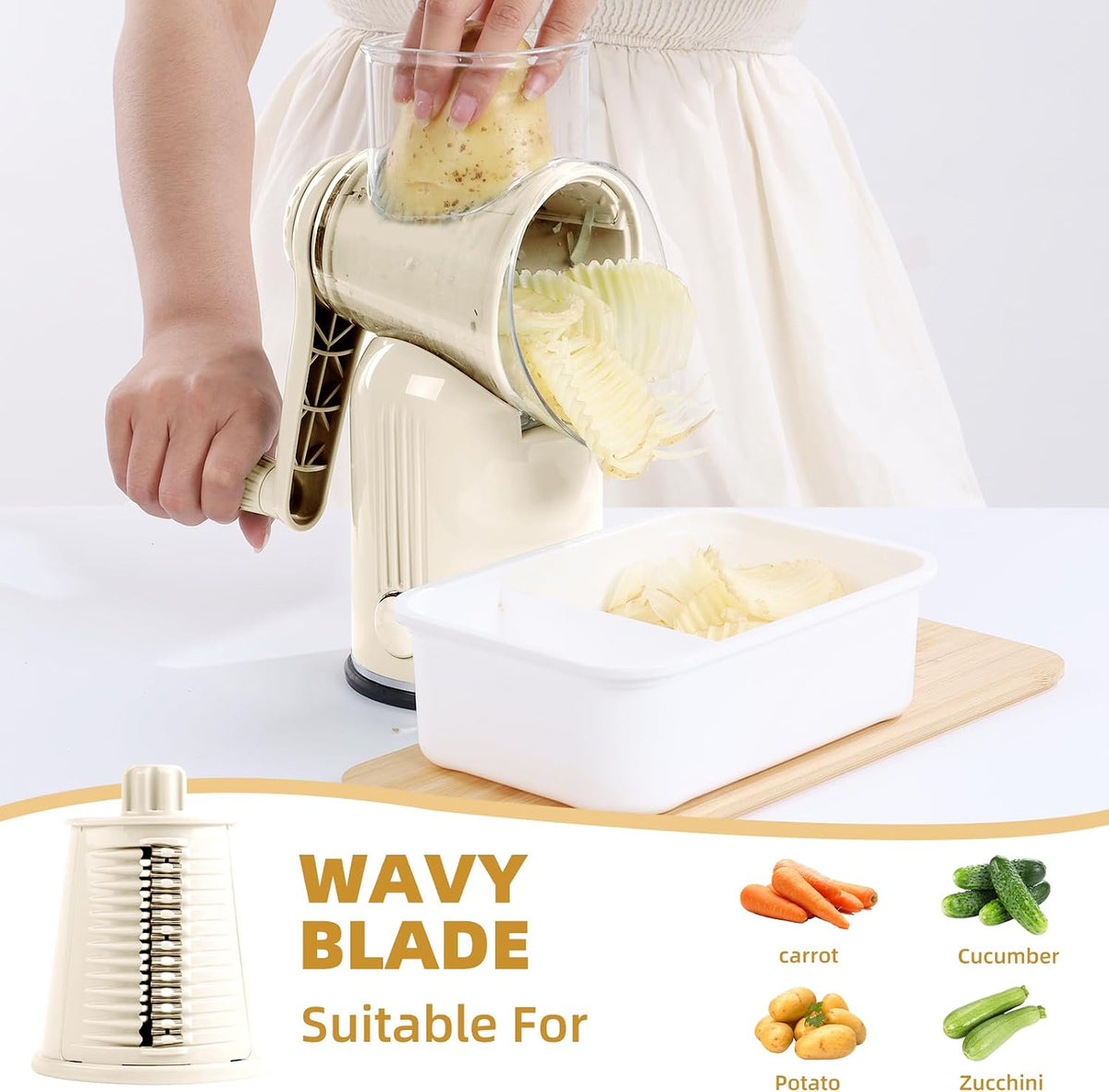 Rotary Cheese Grater with Handle, 5 Replaceable Blades(Green)