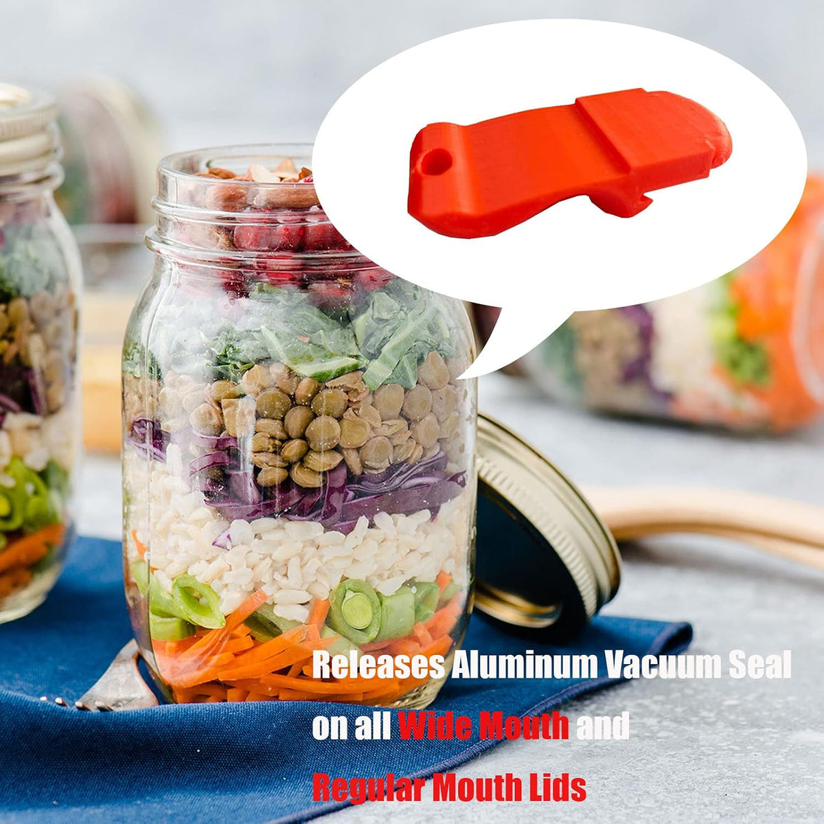 Canning Jar Opener, Mason Jar Opener Canning Tools for Releases Aluminum Vacuum Seal on all Wide Mouth and Regular Mouth Lids,Red