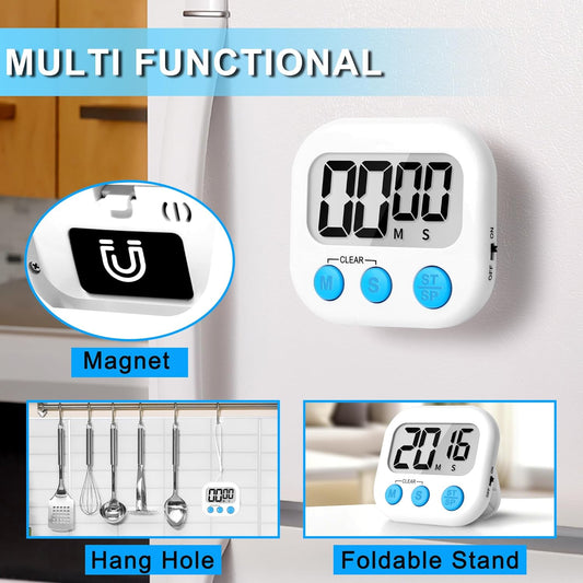 Digital Kitchen Timers for Cooking Kids White 6 Pack | Strong Magnetic, Large Screen, Big Button, Timers for Kids Classroom Cooking Egg Teacher Exercise Study