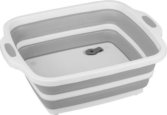 Space Saving Cutting Board, Collapsible Dish Tub with Draining Hole, Folding Chopping Board with Colander, 3 in 1 Multifunction Camping Sink for Washing Dish, Bowl, Vegetables and Fruit