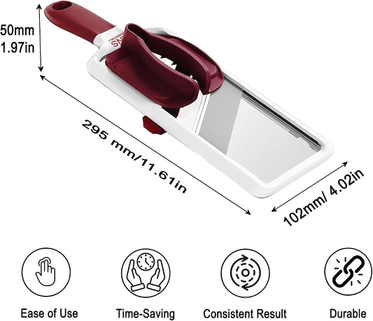 Mandoline Slicer for Kitchen – Adjustable Stainless Steel Blades, with Comfort Grip – Vegetable Slicer for Small to Medium sized Cucumber, Onion, Potato- Maroon