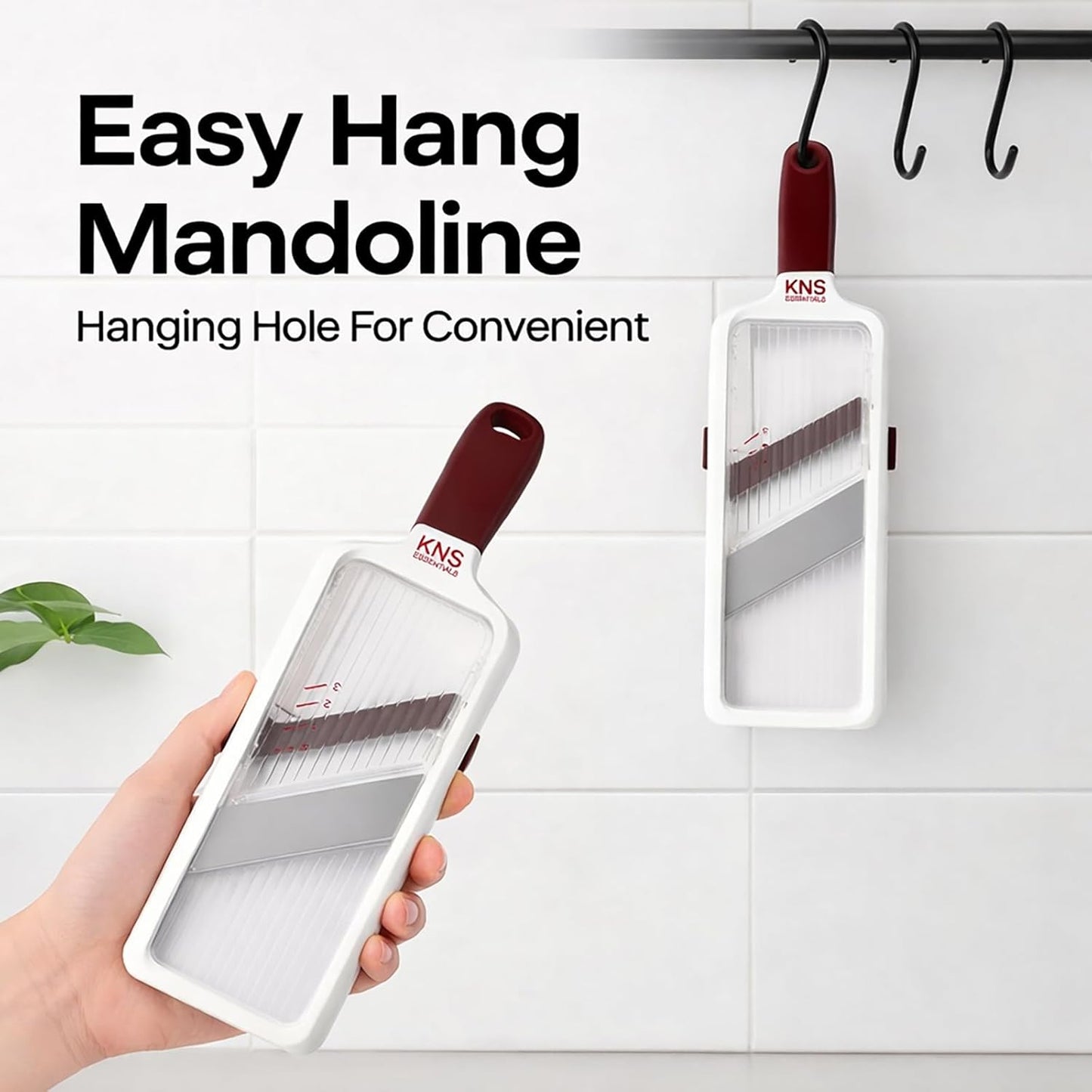 Mandoline Slicer for Kitchen – Adjustable Stainless Steel Blades, with Comfort Grip – Vegetable Slicer for Small to Medium sized Cucumber, Onion, Potato- Maroon