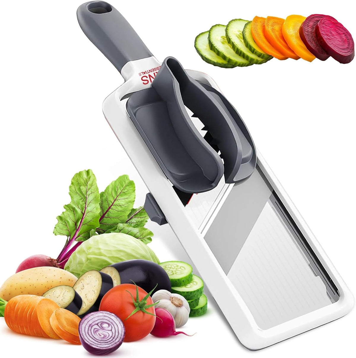 Mandoline Slicer for Kitchen – Adjustable Stainless Steel Blades, with Comfort Grip – Vegetable Slicer for Small to Medium sized Cucumber, Onion, Potato- Maroon