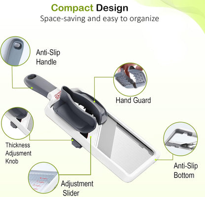 Mandoline Slicer for Kitchen – Adjustable Stainless Steel Blades, with Comfort Grip – Vegetable Slicer for Small to Medium sized Cucumber, Onion, Potato- Maroon