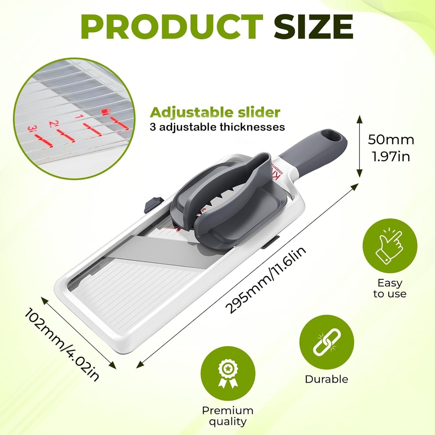 Mandoline Slicer for Kitchen – Adjustable Stainless Steel Blades, with Comfort Grip – Vegetable Slicer for Small to Medium sized Cucumber, Onion, Potato- Maroon