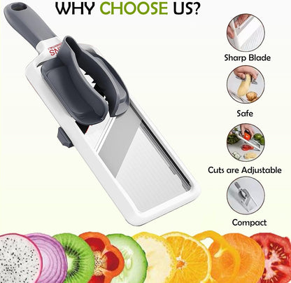 Mandoline Slicer for Kitchen – Adjustable Stainless Steel Blades, with Comfort Grip – Vegetable Slicer for Small to Medium sized Cucumber, Onion, Potato- Maroon