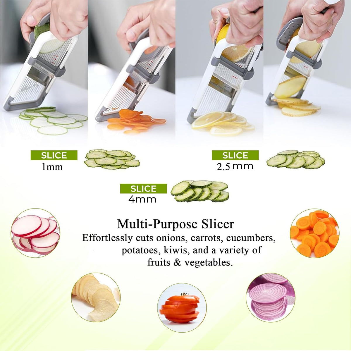 Mandoline Slicer for Kitchen – Adjustable Stainless Steel Blades, with Comfort Grip – Vegetable Slicer for Small to Medium sized Cucumber, Onion, Potato- Maroon