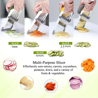 Mandoline Slicer for Kitchen – Adjustable Stainless Steel Blades, with Comfort Grip – Vegetable Slicer for Small to Medium sized Cucumber, Onion, Potato- Maroon