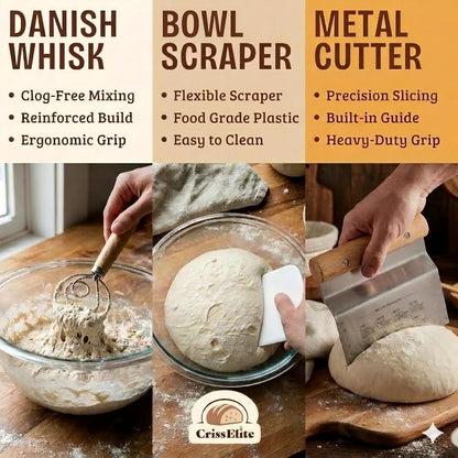 Sourdough Starter Kit – Complete Sourdough Bread Baking Supplies with 24oz Glass Sourdough Starter Jar, 9” Round & 10” Oval Banneton Proofing Basket Set, Sourdough Tools – Artisan Gift for Bakers