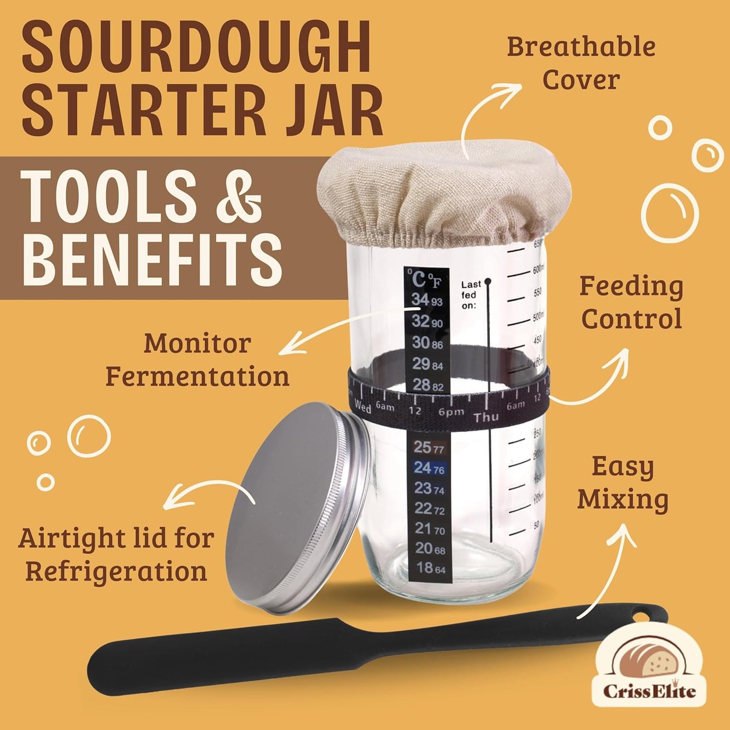 Sourdough Starter Kit – Complete Sourdough Bread Baking Supplies with 24oz Glass Sourdough Starter Jar, 9” Round & 10” Oval Banneton Proofing Basket Set, Sourdough Tools – Artisan Gift for Bakers