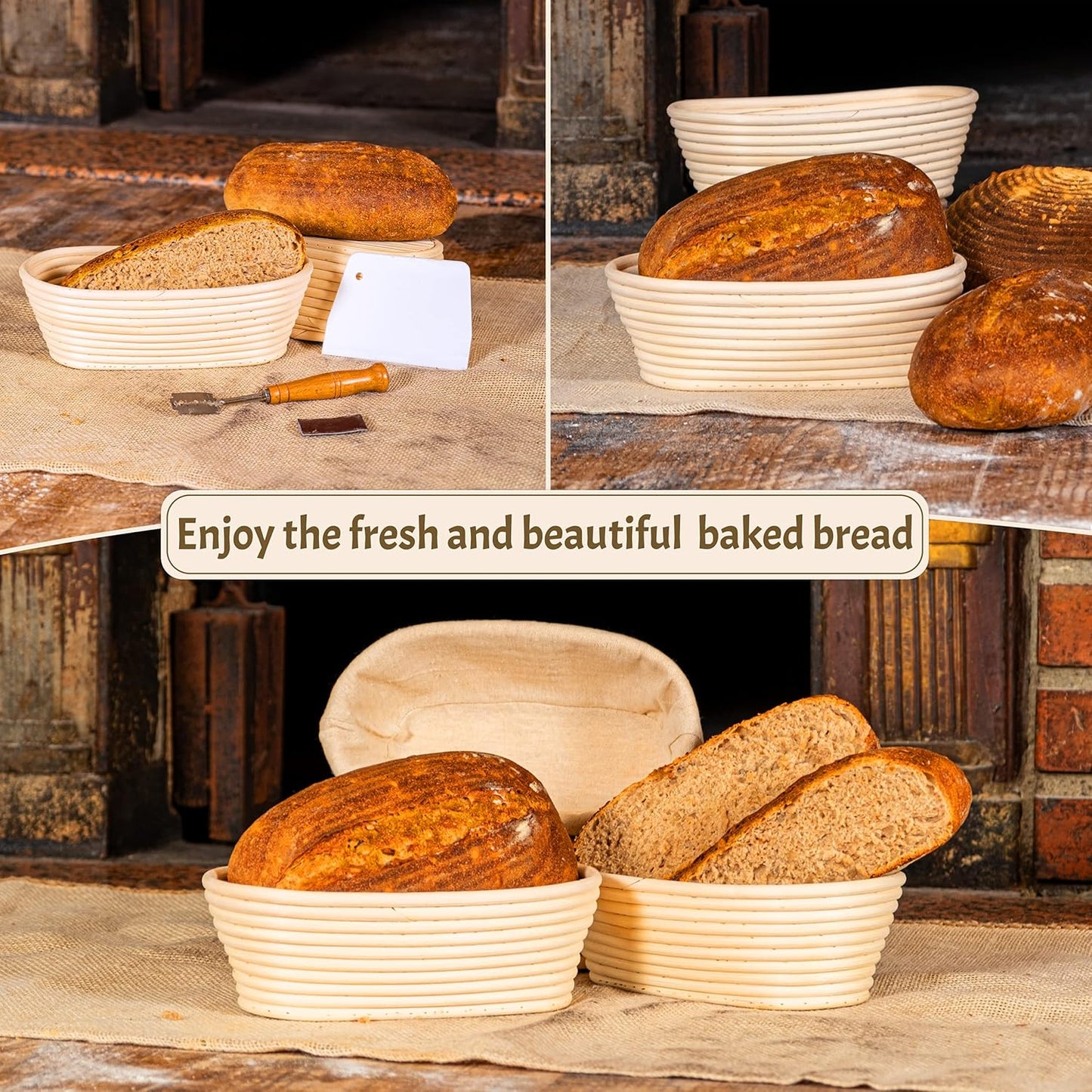 Sourdough Starter Kit – Complete Sourdough Bread Baking Supplies with 24oz Glass Sourdough Starter Jar, 9” Round & 10” Oval Banneton Proofing Basket Set, Sourdough Tools – Artisan Gift for Bakers