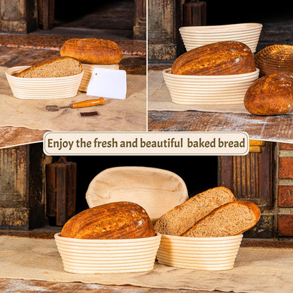 Sourdough Starter Kit – Complete Sourdough Bread Baking Supplies with 24oz Glass Sourdough Starter Jar, 9” Round & 10” Oval Banneton Proofing Basket Set, Sourdough Tools – Artisan Gift for Bakers