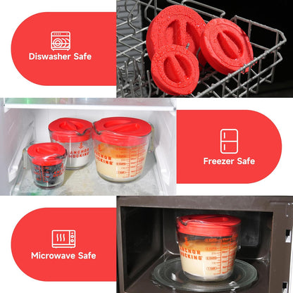 Silicone Replacement Lid Only Fit For Anchor Hocking 1-Cup, 2-Cup, 4-Cup Glass Measuring Cup, Reusable & Durable, Dishwasher, Microwave Safe (Cup not Included)
