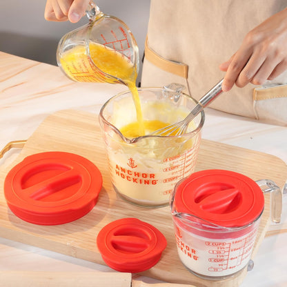 Silicone Replacement Lid Only Fit For Anchor Hocking 1-Cup, 2-Cup, 4-Cup Glass Measuring Cup, Reusable & Durable, Dishwasher, Microwave Safe (Cup not Included)
