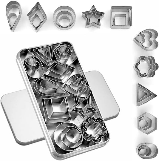 30Pcs Mini Cookie Cutter Set with Box, 3 Sizes Per Shape