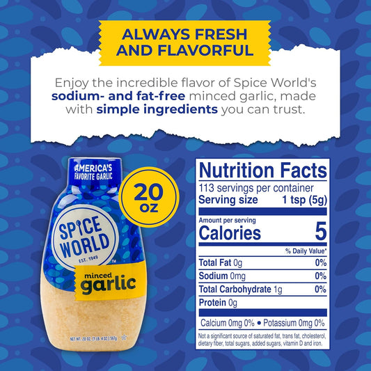 Squeezable Minced Garlic – Value 20oz Garlic Container – Ready-to-Use Seasonings for Cooking, Simply Squeeze the Convenient Package to Easily Add Flavor Without the Prep Work or Mess