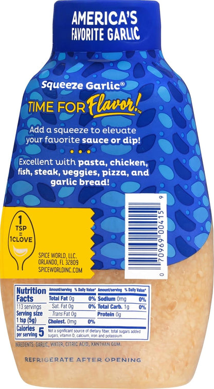 Squeezable Minced Garlic – Value 20oz Garlic Container – Ready-to-Use Seasonings for Cooking, Simply Squeeze the Convenient Package to Easily Add Flavor Without the Prep Work or Mess