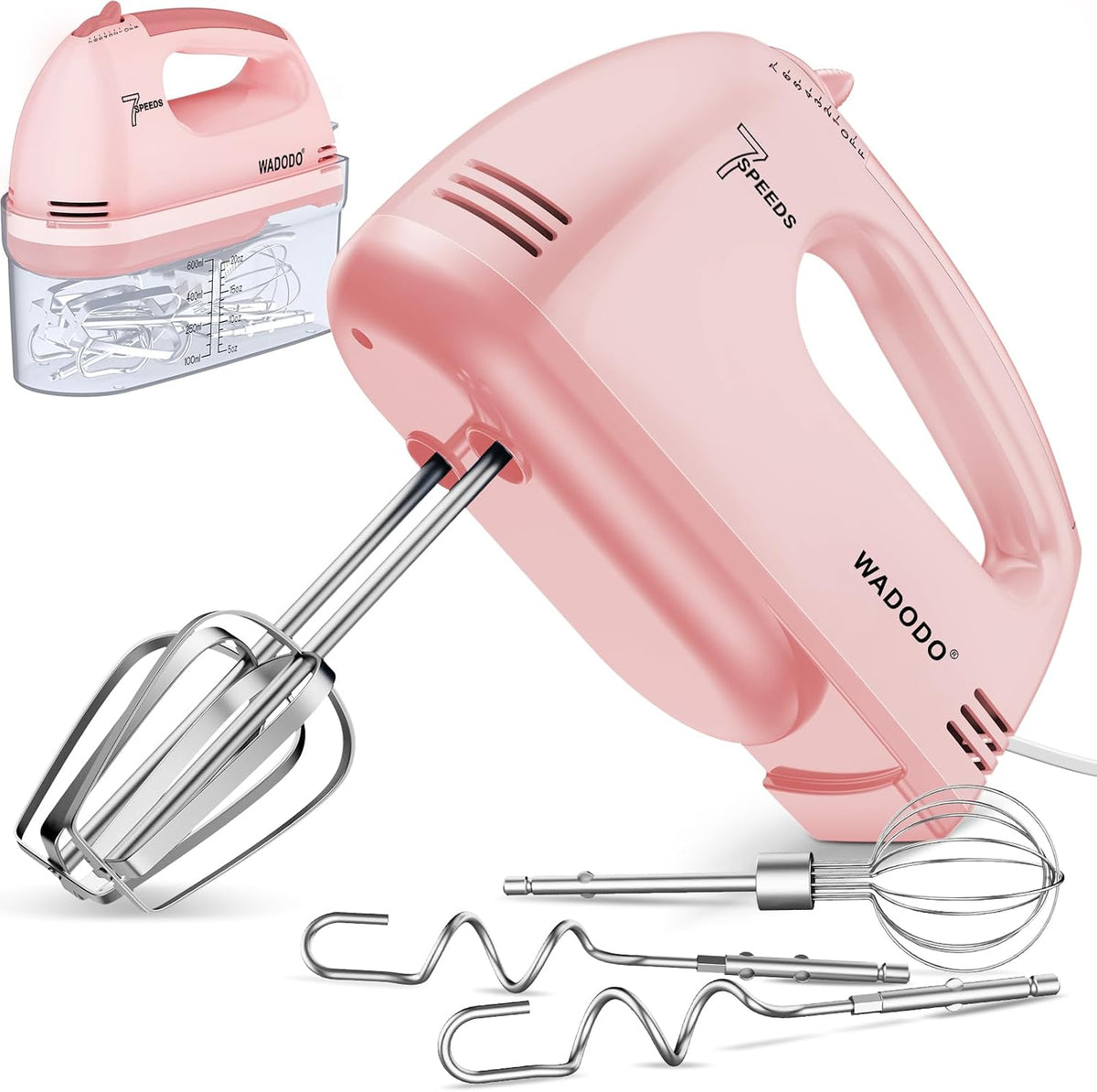 WADODO 7-Speed Electric Hand Mixer – Portable Food Mixer Kitchen Mixer with 304 *(1x Whisk, 2x Beater, 2x Dough hook) for Baking Cakes, Cream, Cookies, PURPLE