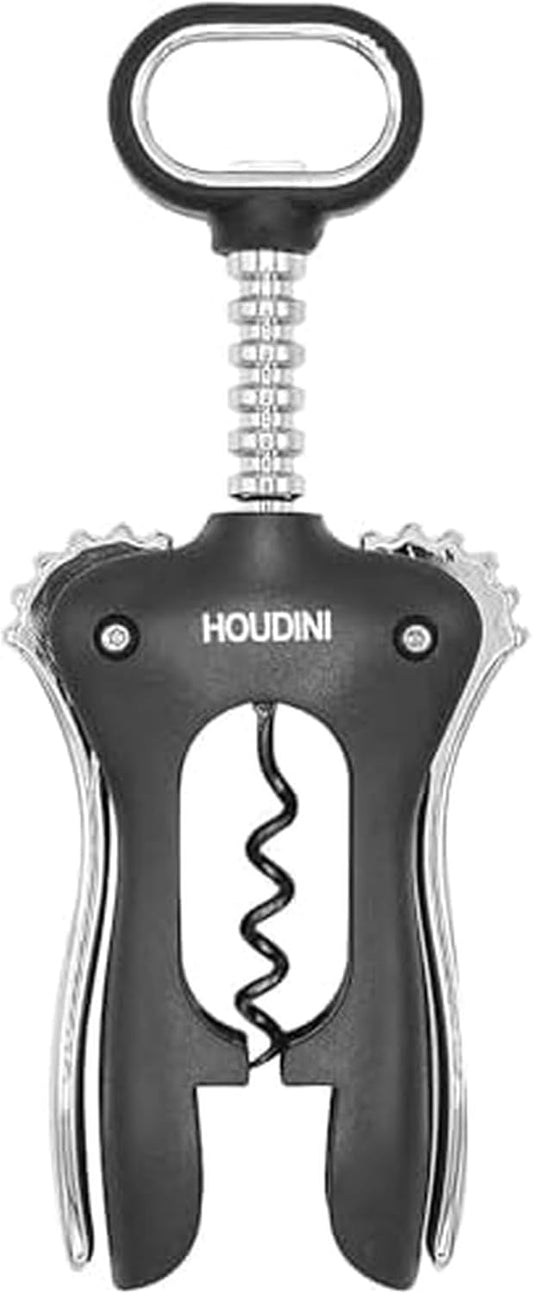Houdini Wing Corkscrew Wine Bottle Opener, Stainless Steel Non-Stick Spiral, Dishwasher Safe, Clamps Securely onto Bottle, Will Not Crumble Corks