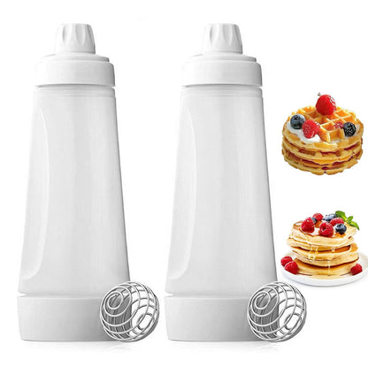 2 PCS Pancake Batter Dispenser Bottle with Whisk Ball & Stand Base