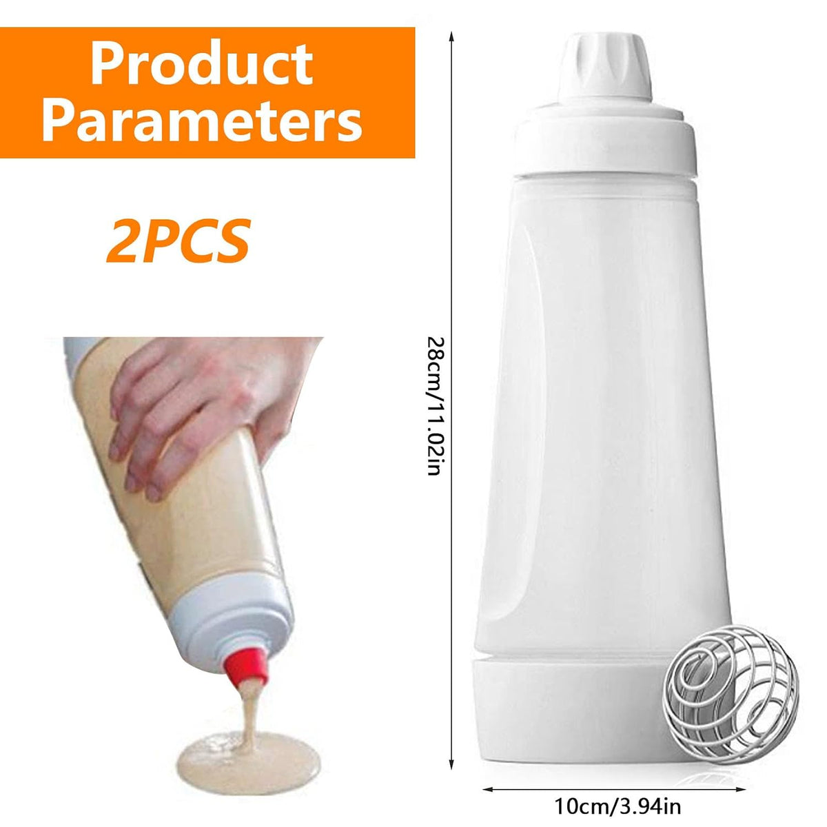 2 PCS Pancake Batter Dispenser Bottle with Whisk Ball & Stand Base