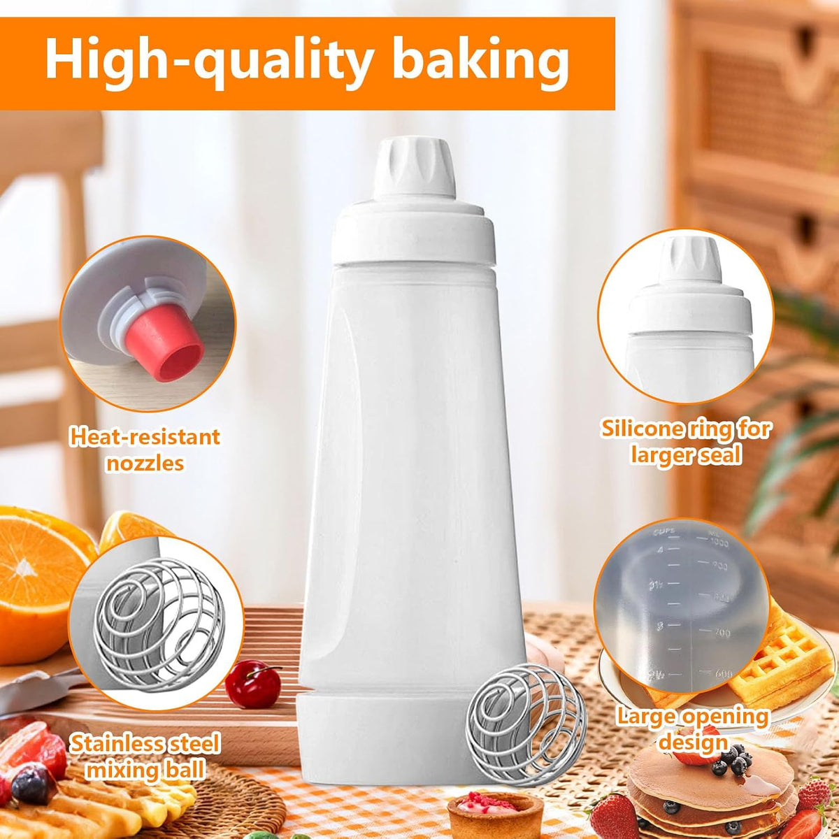 2 PCS Pancake Batter Dispenser Bottle with Whisk Ball & Stand Base