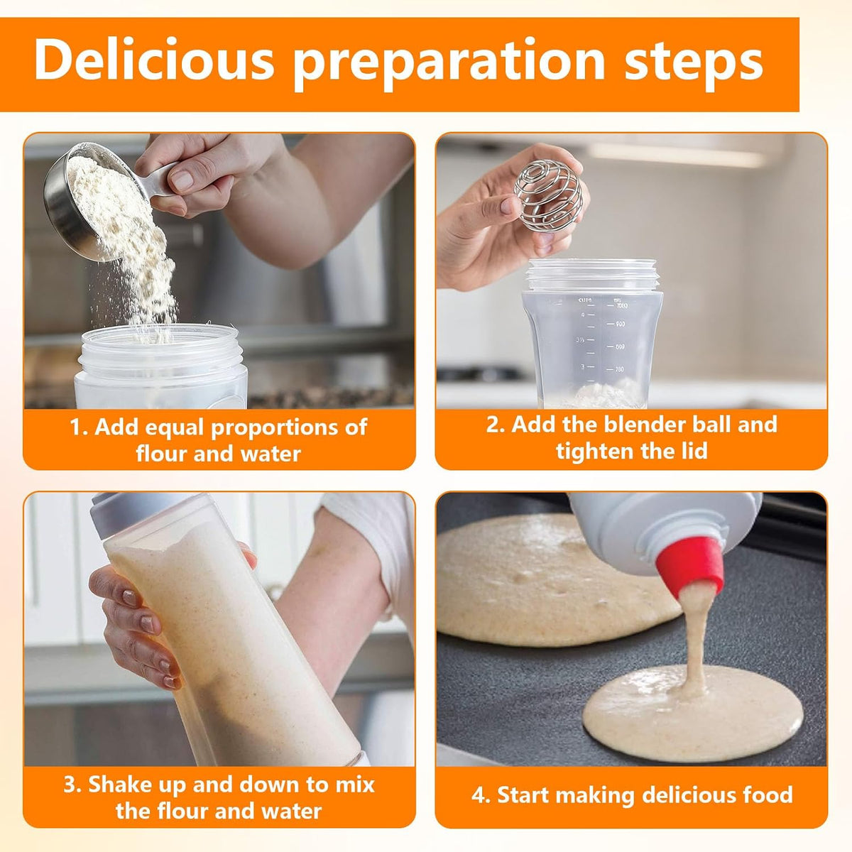 2 PCS Pancake Batter Dispenser Bottle with Whisk Ball & Stand Base