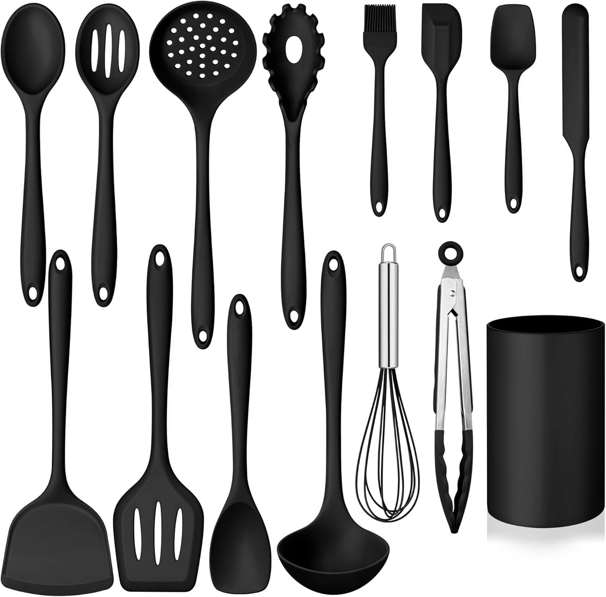 Silicone Cooking Utensil Set, 15pcs Kitchen Utensils with Holder