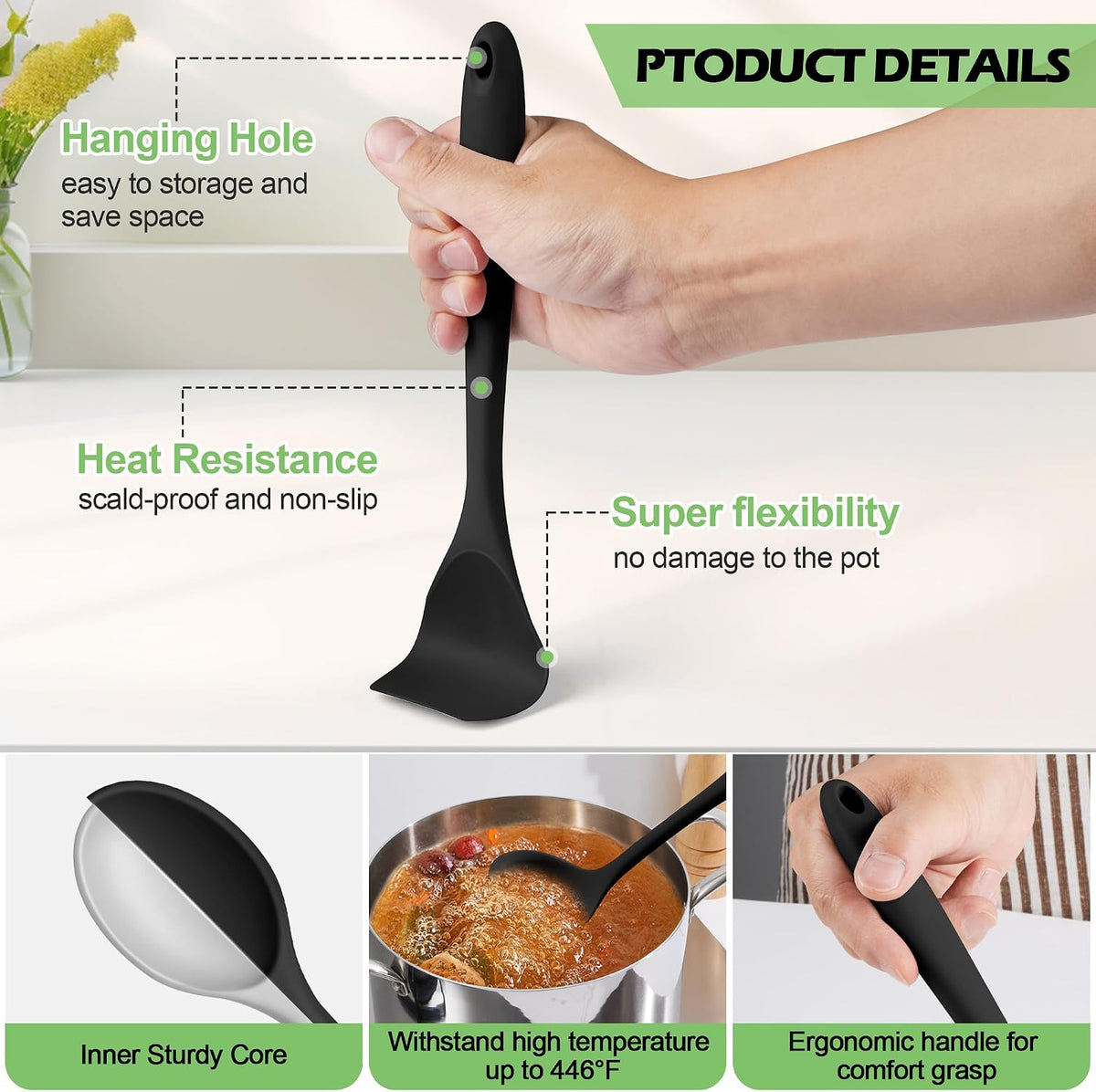 Silicone Cooking Utensil Set, 15pcs Kitchen Utensils with Holder