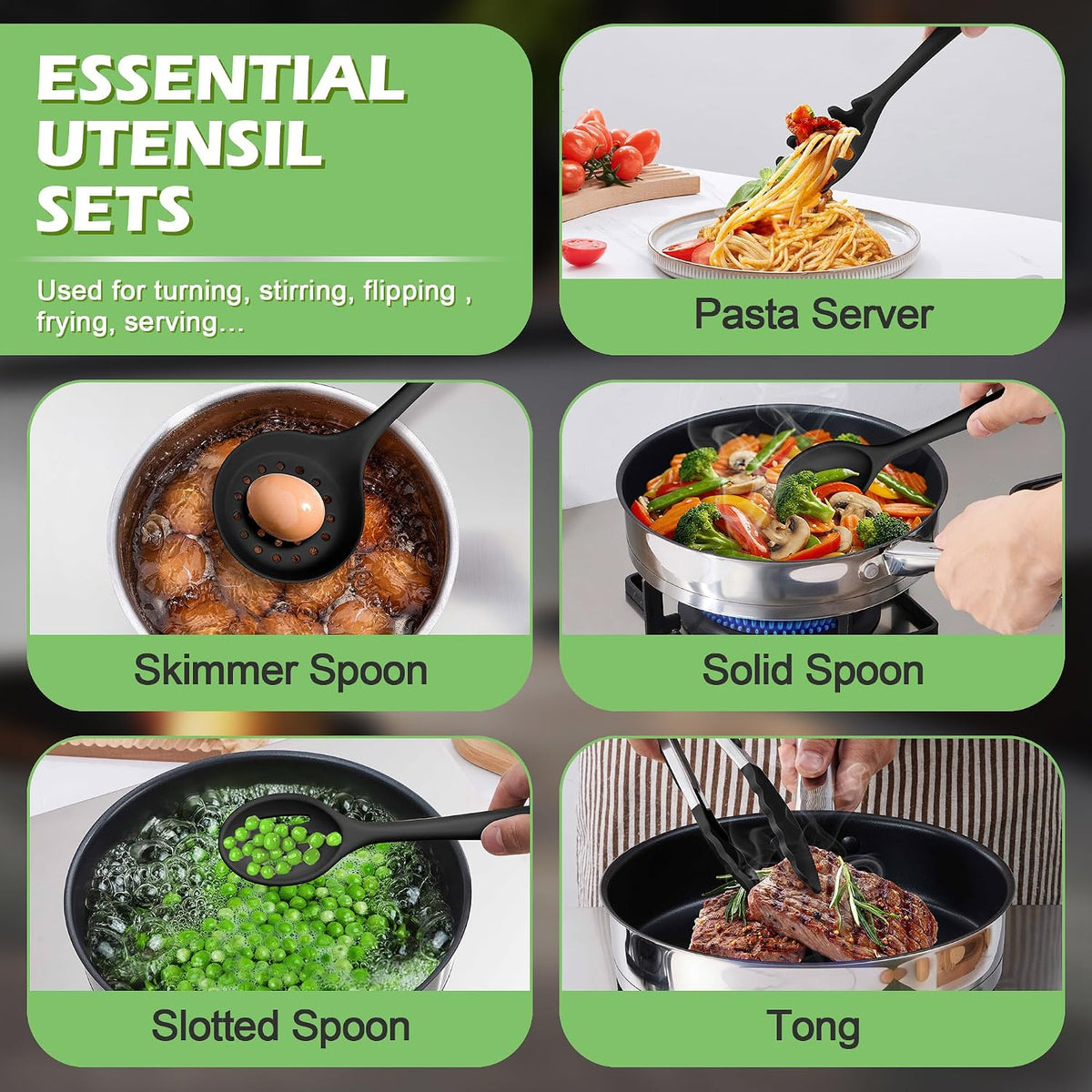Silicone Cooking Utensil Set, 15pcs Kitchen Utensils with Holder