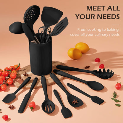 Silicone Cooking Utensil Set, 15pcs Kitchen Utensils with Holder
