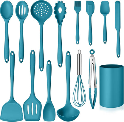 Silicone Cooking Utensil Set, 15pcs Kitchen Utensils with Holder