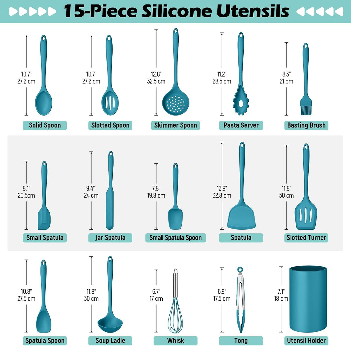 Silicone Cooking Utensil Set, 15pcs Kitchen Utensils with Holder