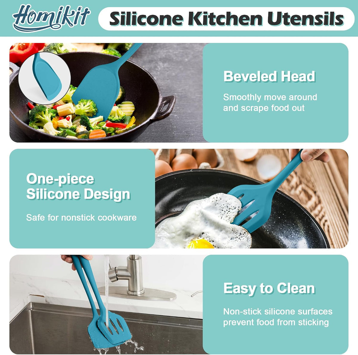 Silicone Cooking Utensil Set, 15pcs Kitchen Utensils with Holder