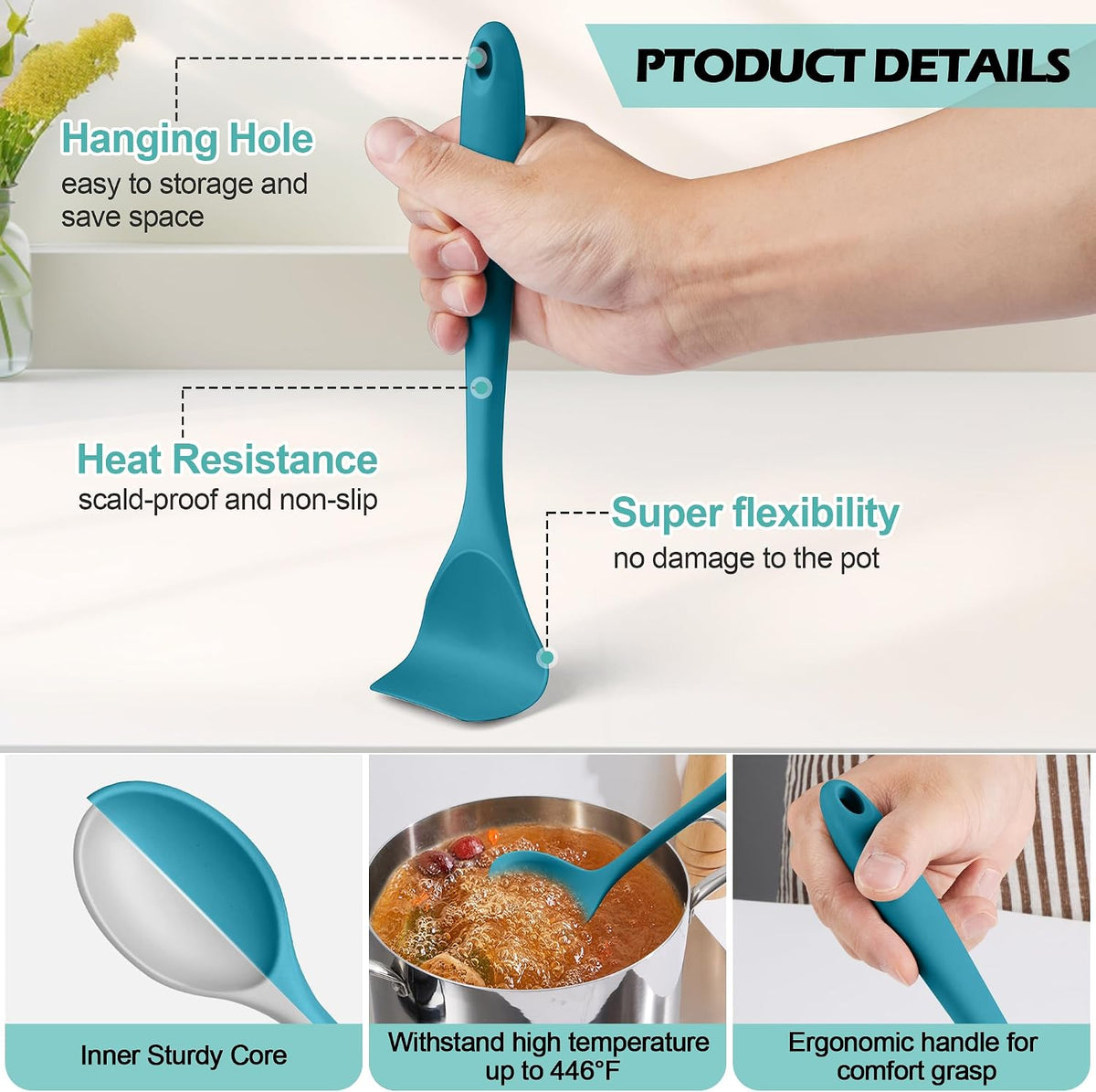 Silicone Cooking Utensil Set, 15pcs Kitchen Utensils with Holder