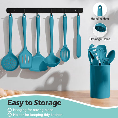 Silicone Cooking Utensil Set, 15pcs Kitchen Utensils with Holder