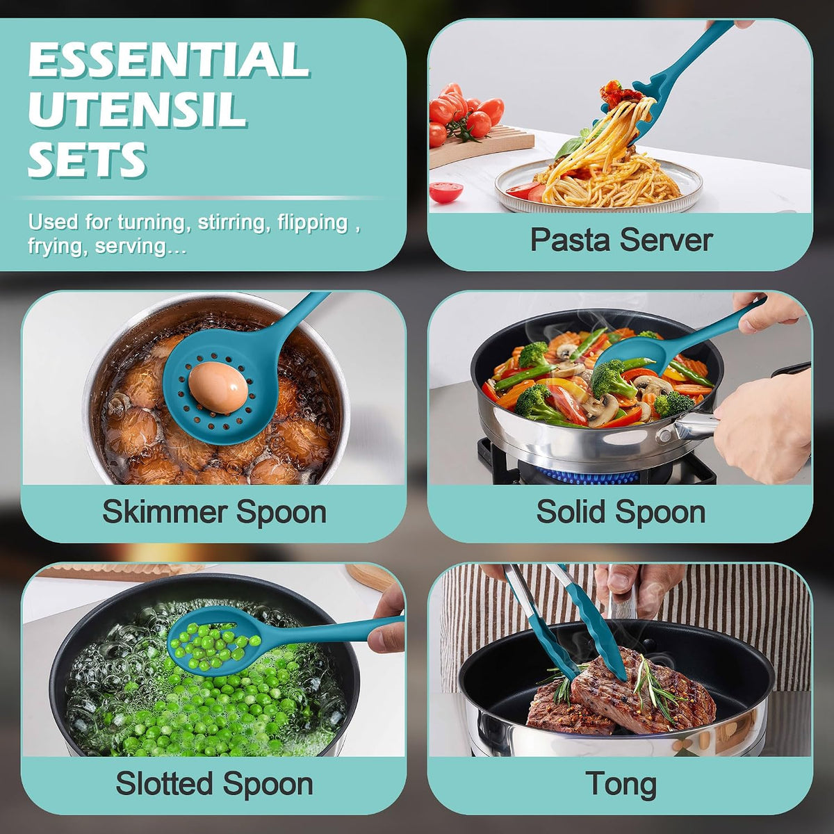 Silicone Cooking Utensil Set, 15pcs Kitchen Utensils with Holder