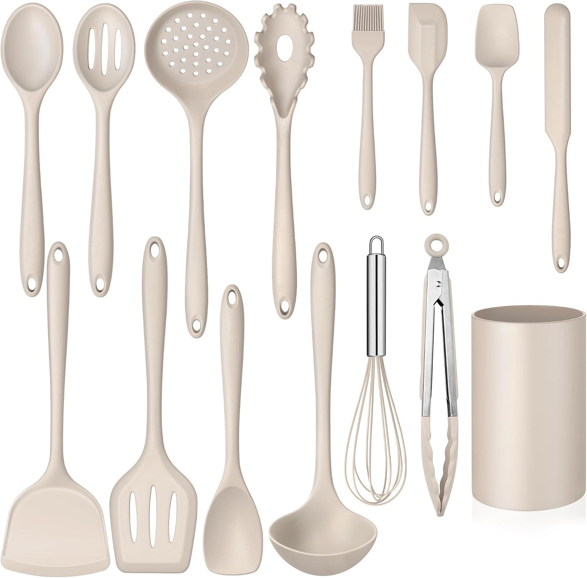 Silicone Cooking Utensil Set, 15pcs Kitchen Utensils with Holder