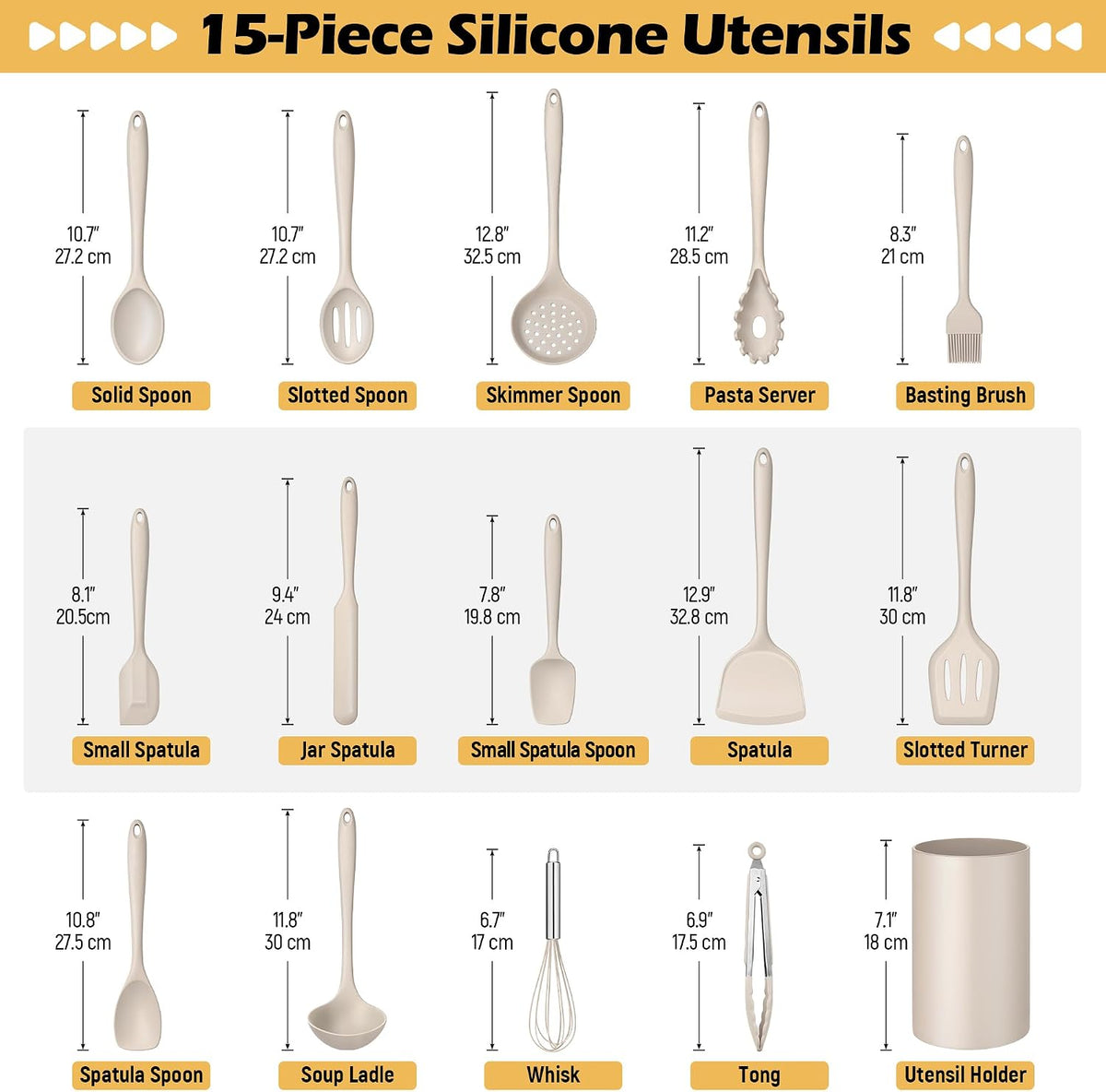 Silicone Cooking Utensil Set, 15pcs Kitchen Utensils with Holder