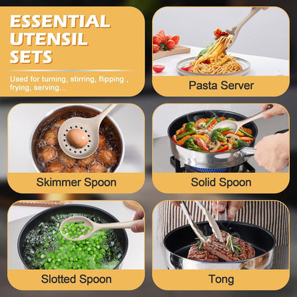 Silicone Cooking Utensil Set, 15pcs Kitchen Utensils with Holder