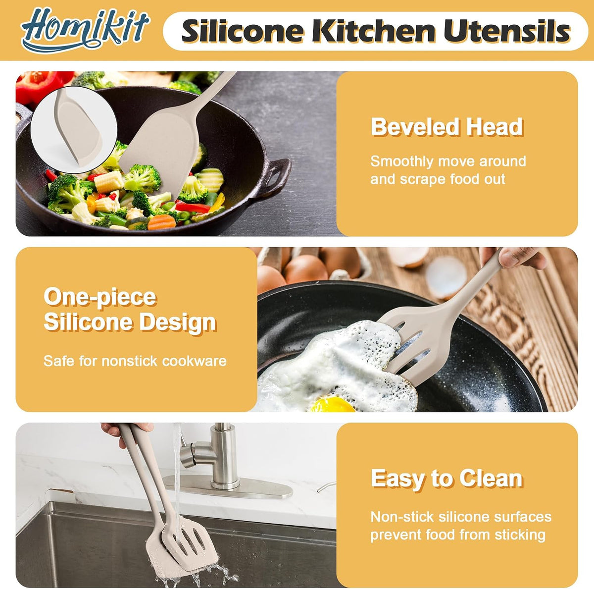 Silicone Cooking Utensil Set, 15pcs Kitchen Utensils with Holder
