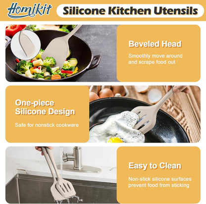 Silicone Cooking Utensil Set, 15pcs Kitchen Utensils with Holder