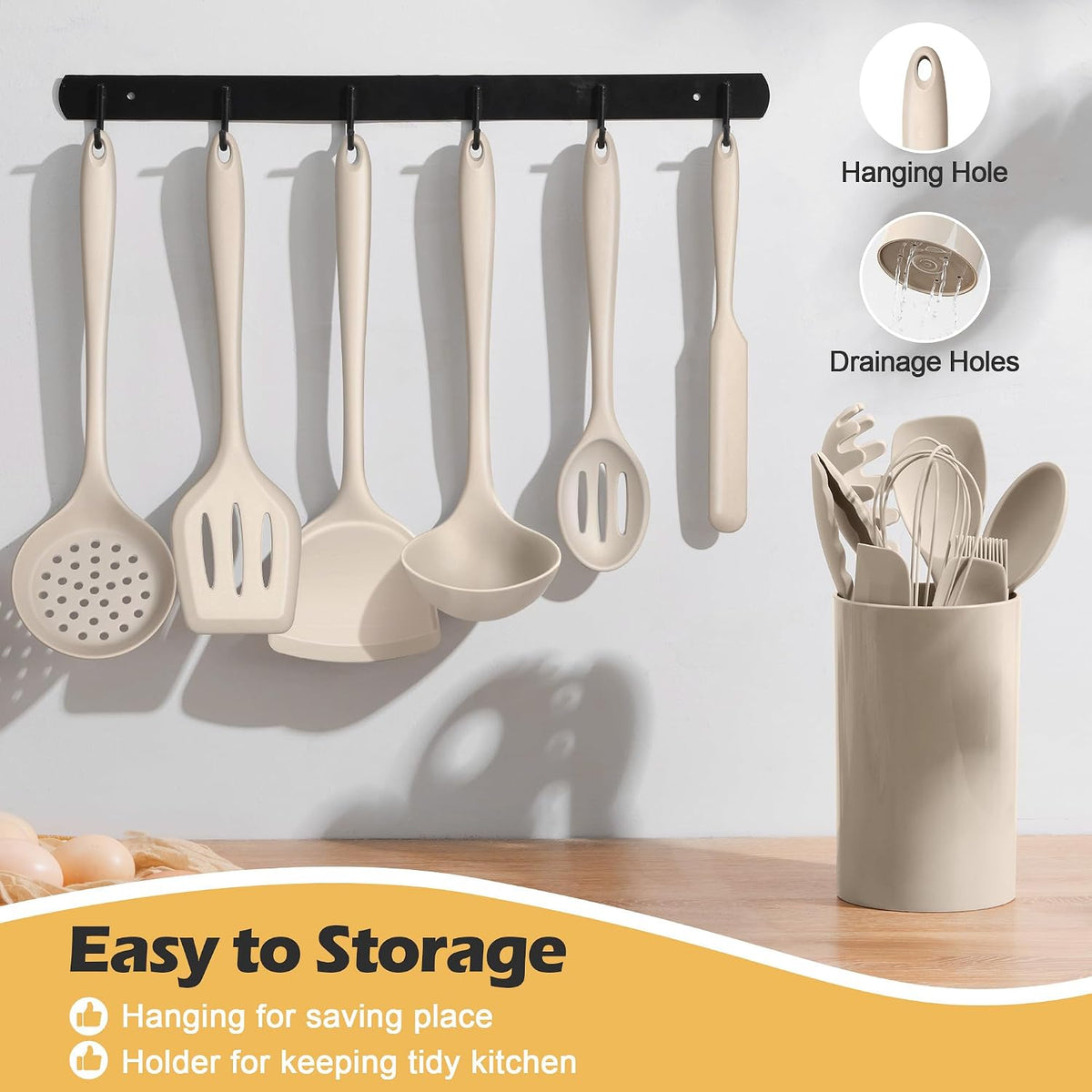 Silicone Cooking Utensil Set, 15pcs Kitchen Utensils with Holder