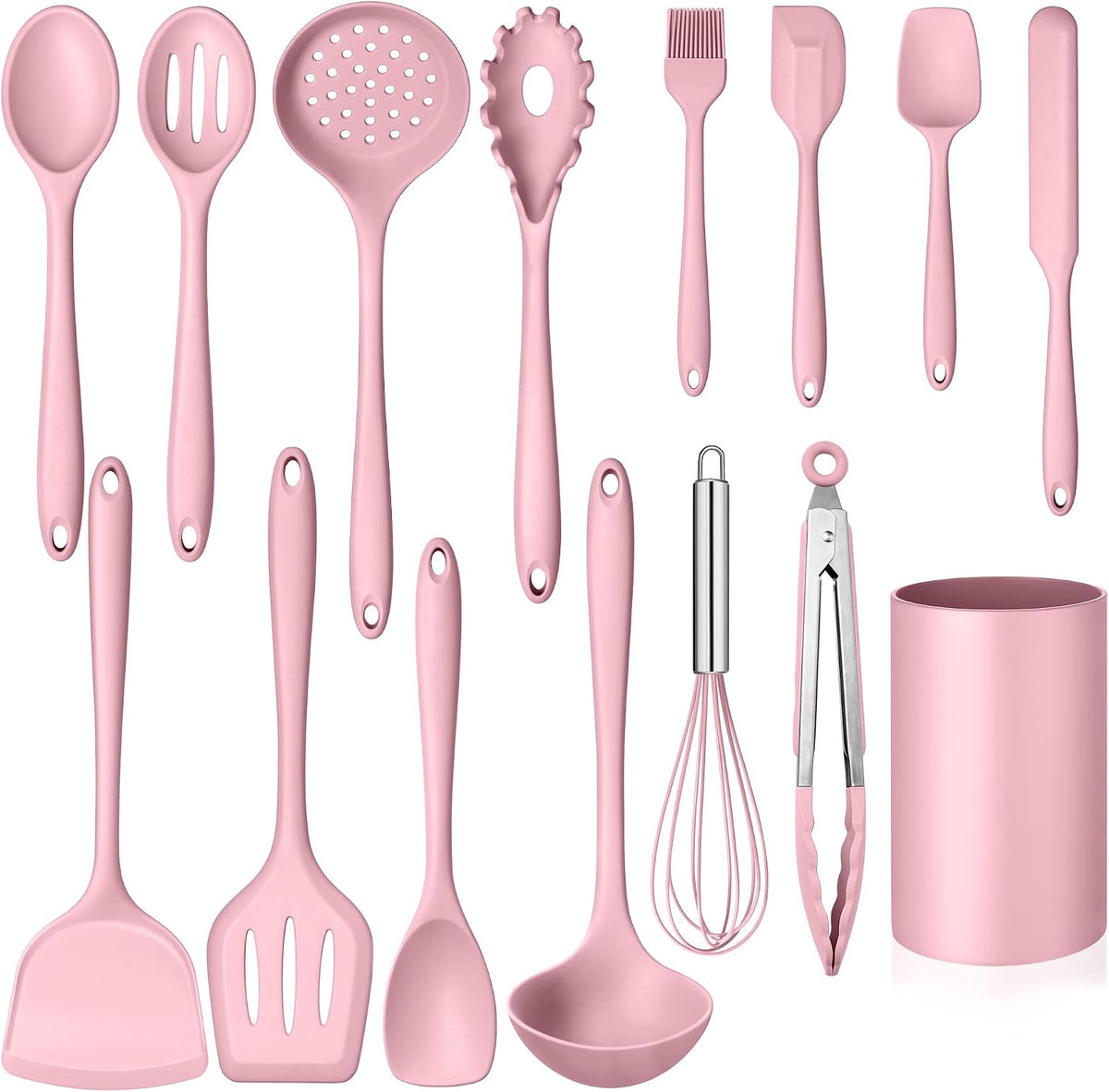 Silicone Cooking Utensil Set, 15pcs Kitchen Utensils with Holder