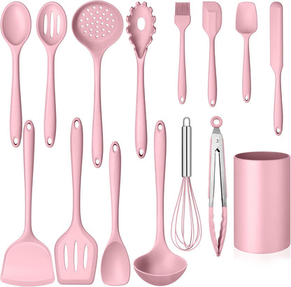 Silicone Cooking Utensil Set, 15pcs Kitchen Utensils with Holder