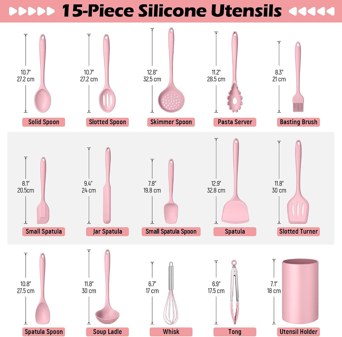 Silicone Cooking Utensil Set, 15pcs Kitchen Utensils with Holder