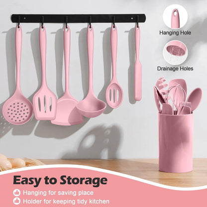 Silicone Cooking Utensil Set, 15pcs Kitchen Utensils with Holder