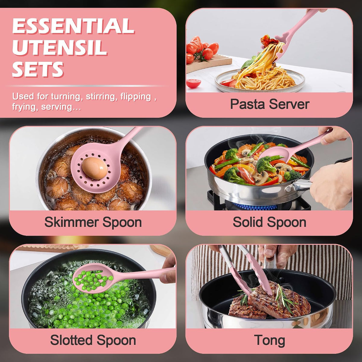 Silicone Cooking Utensil Set, 15pcs Kitchen Utensils with Holder
