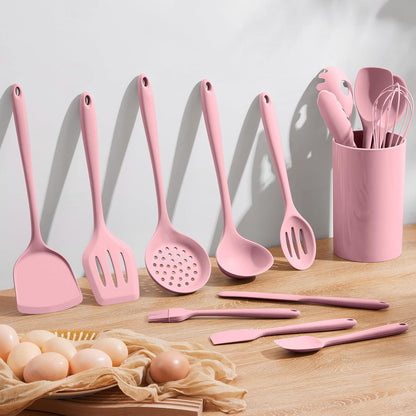 Silicone Cooking Utensil Set, 15pcs Kitchen Utensils with Holder