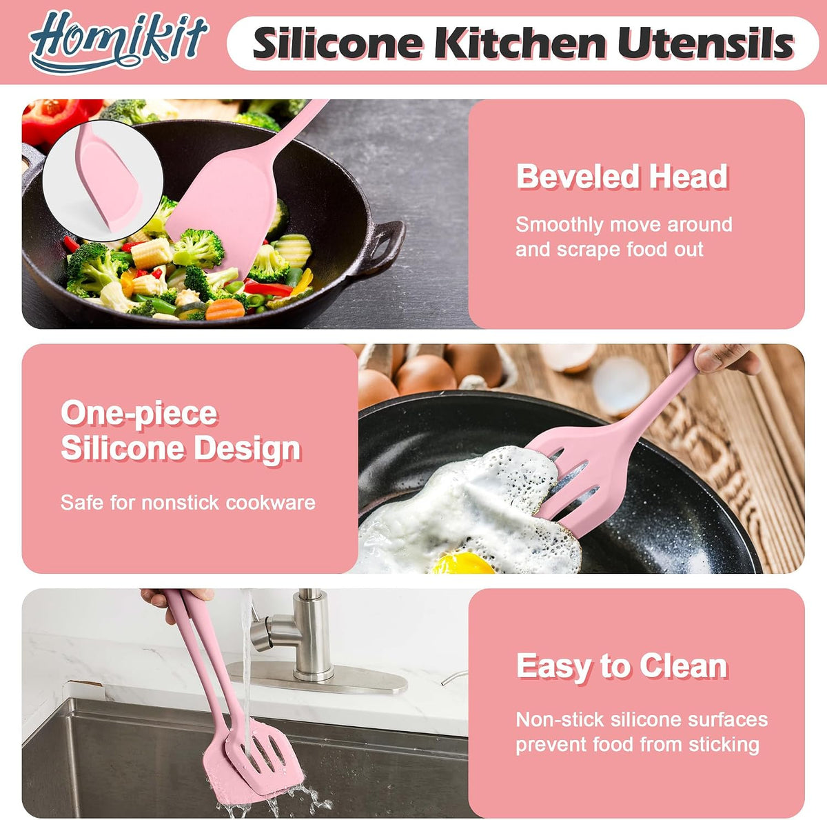 Silicone Cooking Utensil Set, 15pcs Kitchen Utensils with Holder
